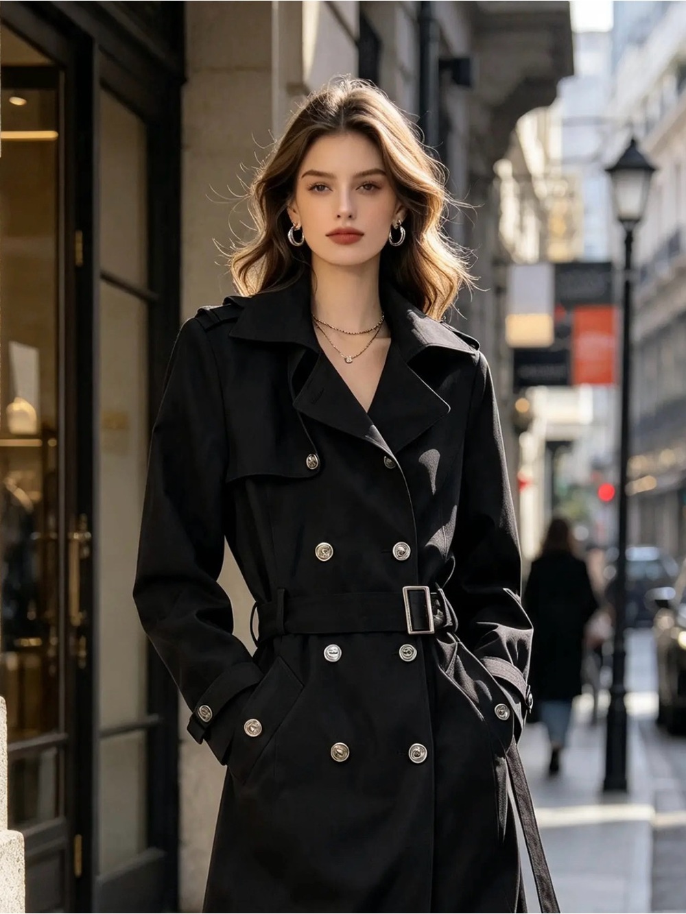 Vintage Calvin Klein Black Double-Breasted Trench with Removable Hood